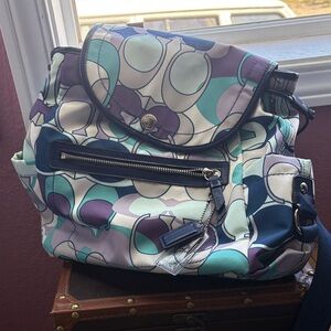 Coach Blue and Purple Patterned Backpack